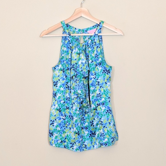 Lilly Pulitzer Tops - LILLY PULITZER Blue Silk Ruffle Halter Top Size 6